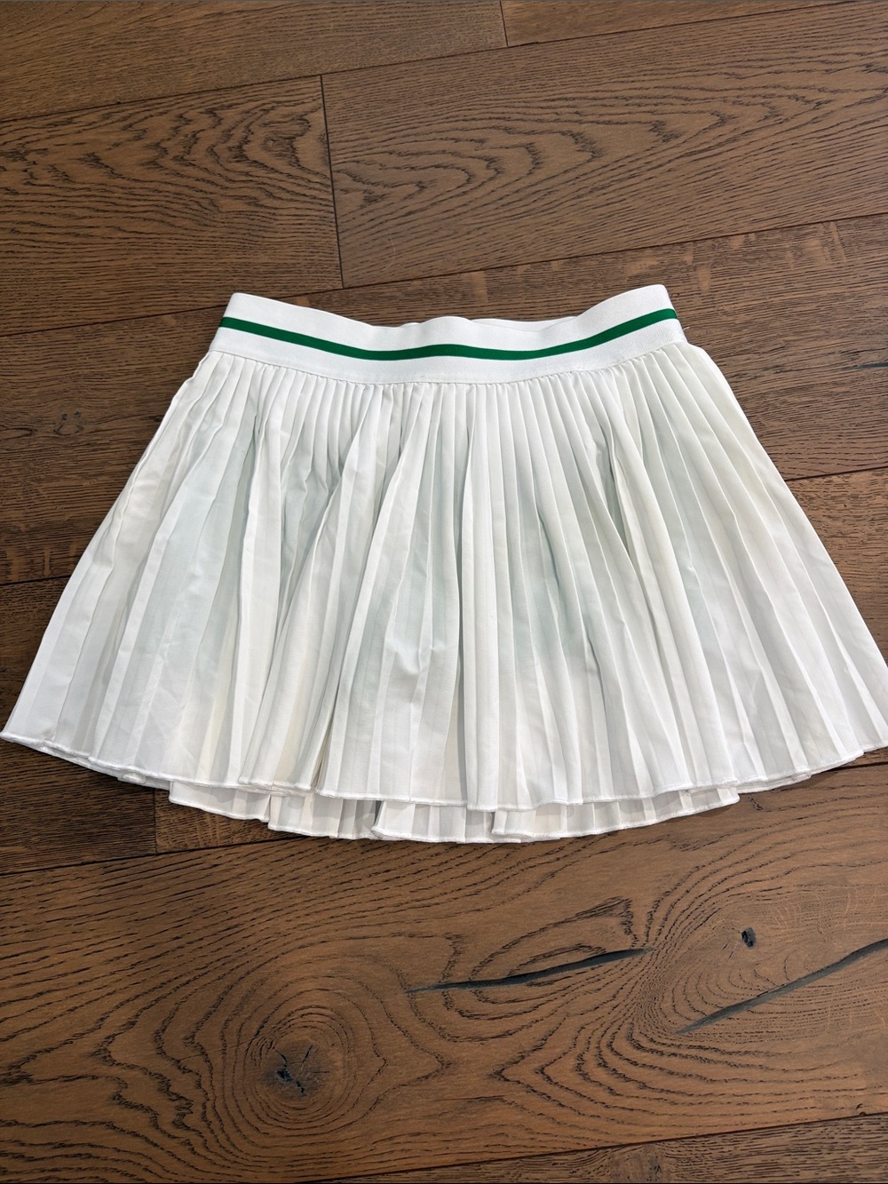 Adidas White Pleated Mini Skirt with Green-Trim Waistband and Shorts